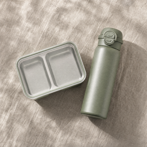 Pack Duo Gourde + Lunch Box Inox Enfant 500ml Sans BPA — Kit École | SunBreeze